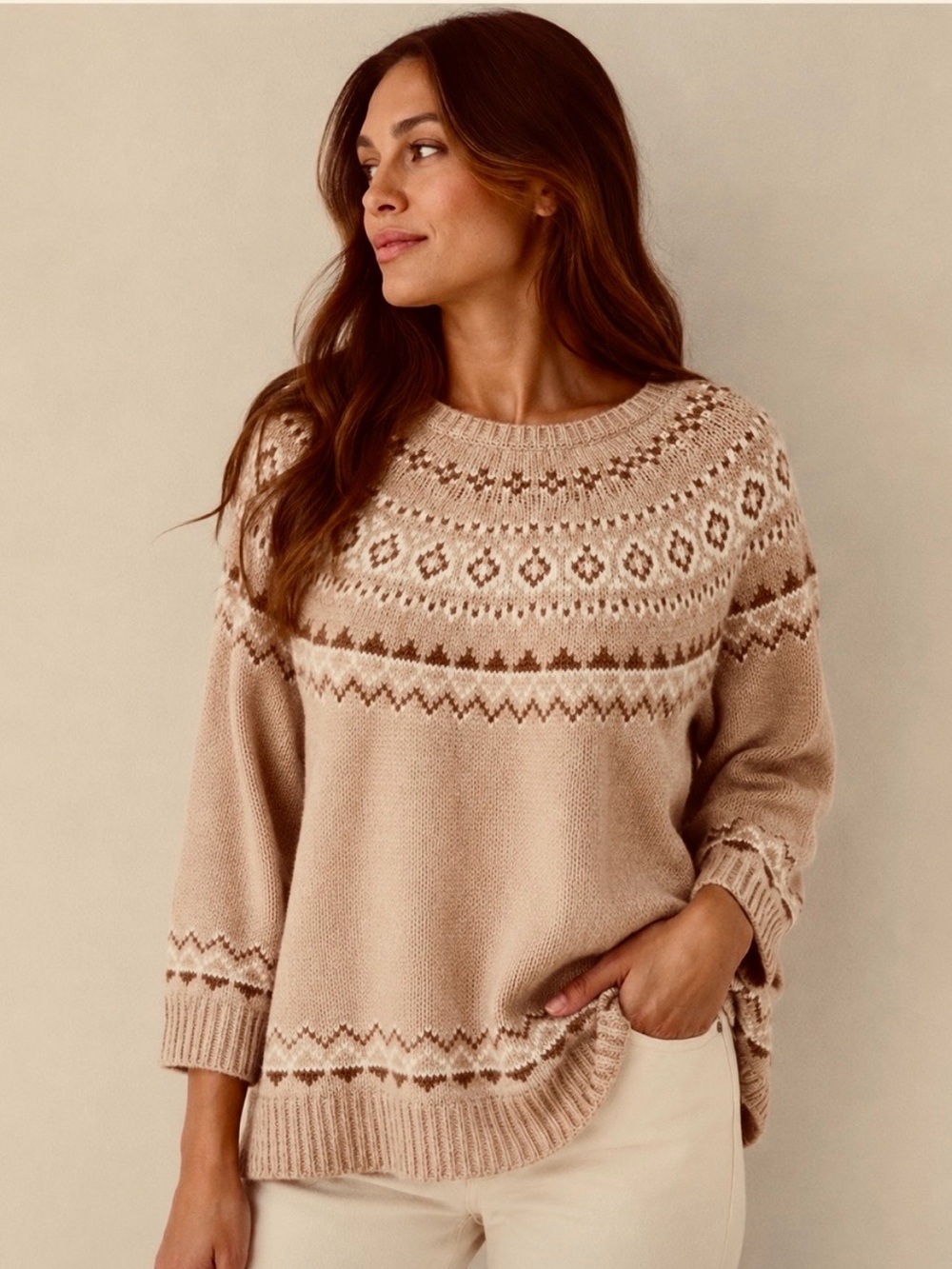 Calvin Klein Fair Isle Wool Blend Classic Crewneck Sweater, size L